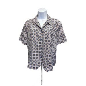 Notations Petite Vintage Button Down Patterned Top